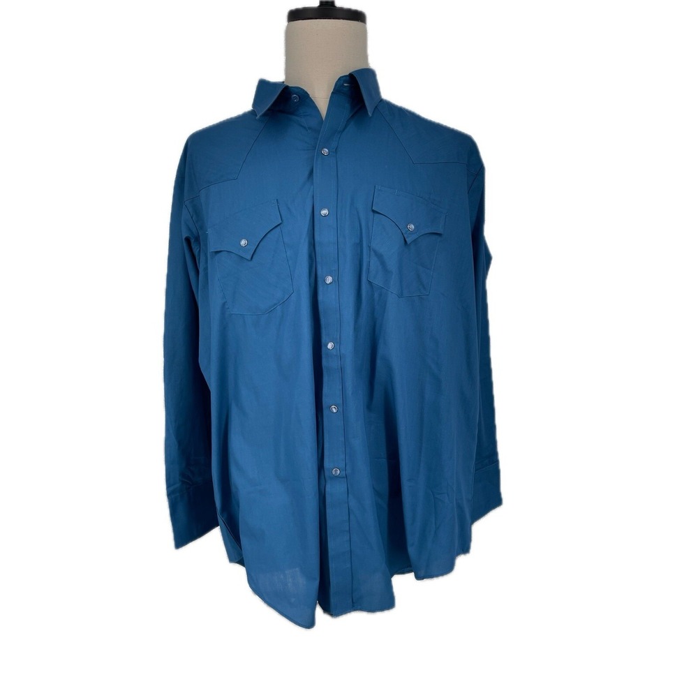 Ely Cattleman Men' XXL Blue Pearl Snap Shirt Cowboy Western Trim Fit 2XL